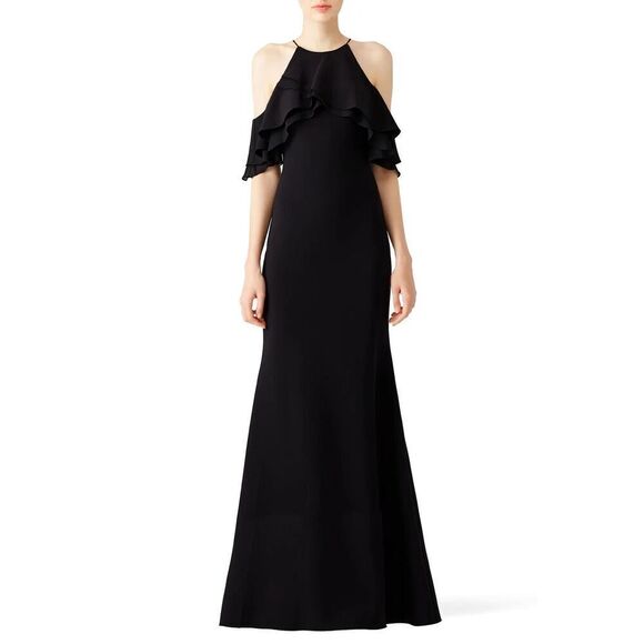 Badgley Mischka Dresses & Skirts - Badgley Mischka Black Crossover Ruffle Gown 💛